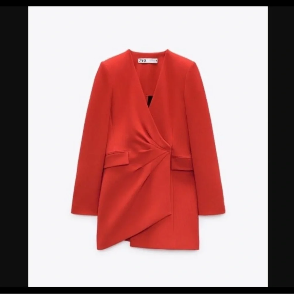 Zara Draped Blazer Red Dress. Size Small in Green color. - Picture 5 of 8